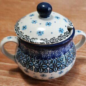 Boleslawiek Polish pottery sugar bowl with lid